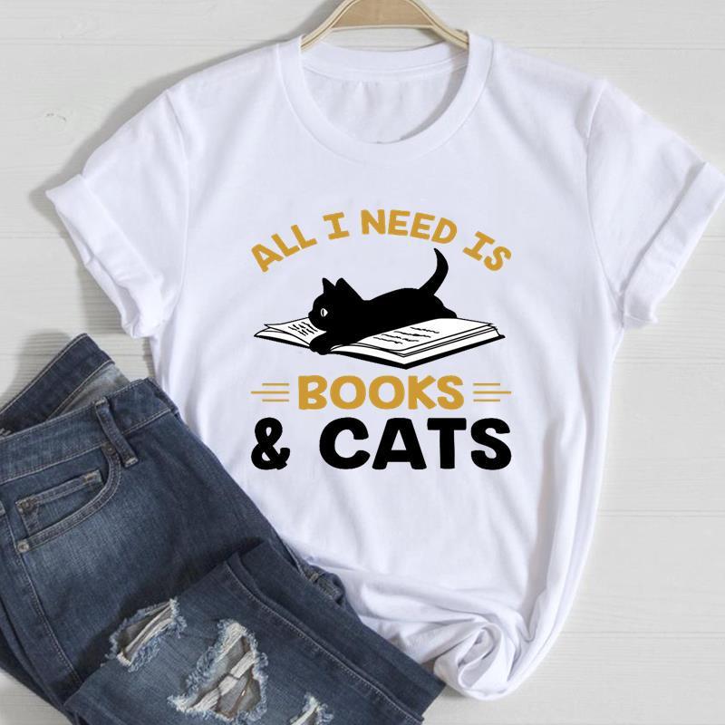 Cute Cat Print T-Shirt – Women's European & American Style Short Sleeve Top