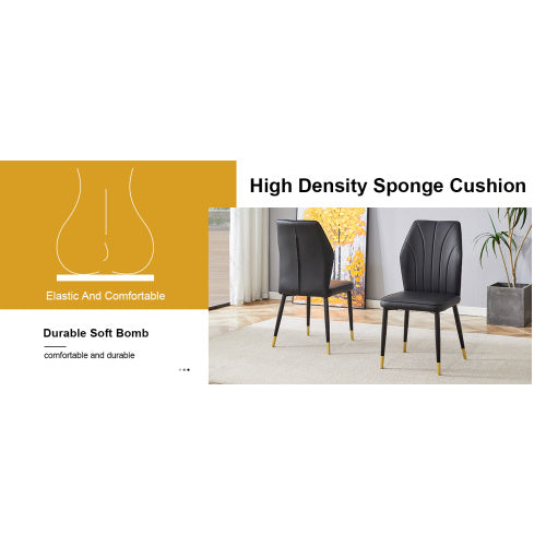 Set of 4 Modern Black PU Dining Chairs with Patterned Backrest and Metal Legs