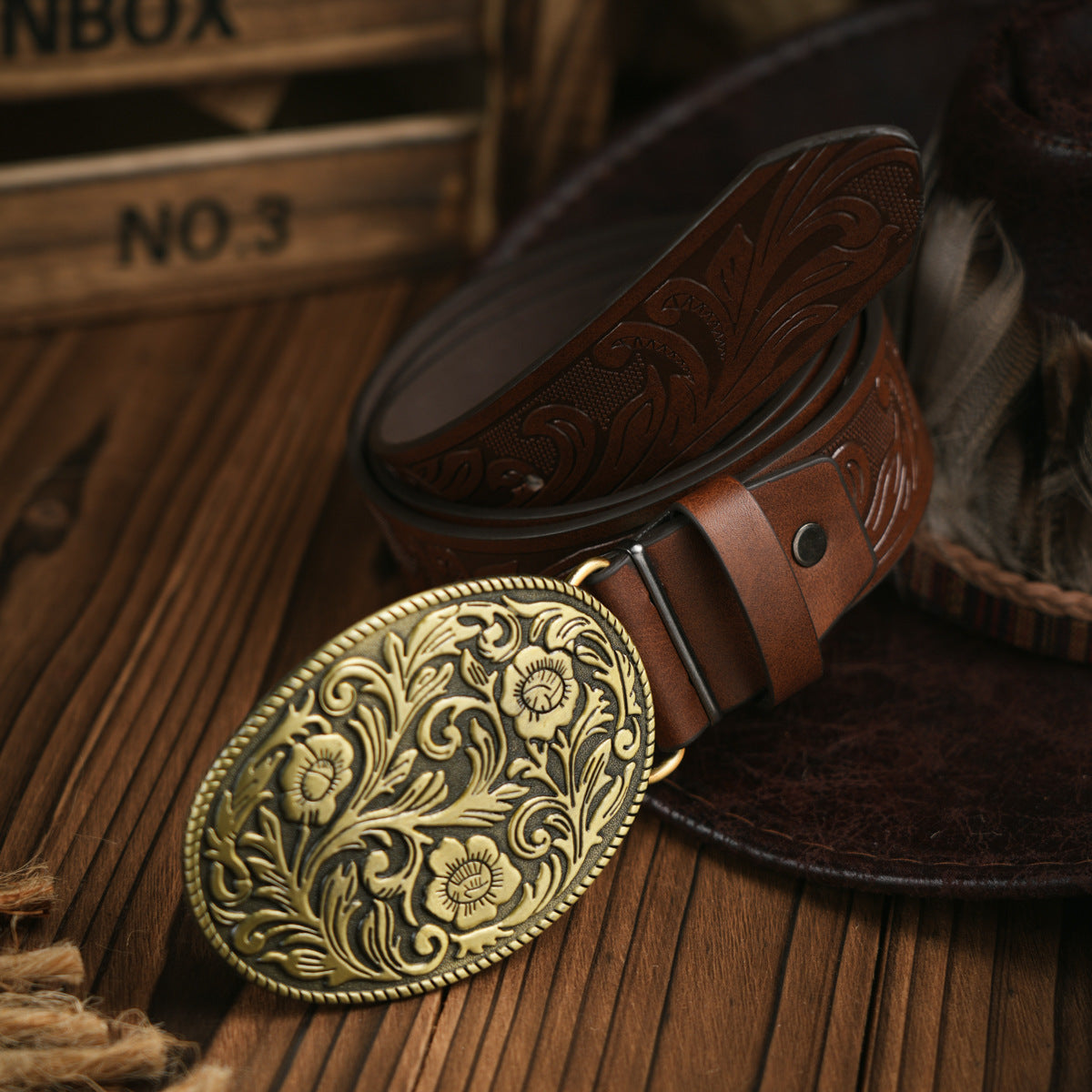 Retro Deer Embossed Belt – Imitation Leather with Buckle