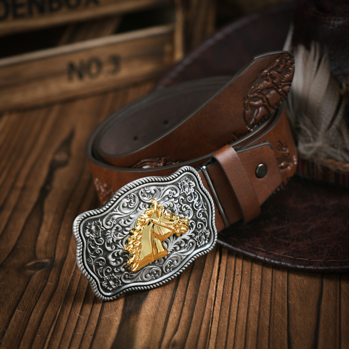 Retro Deer Embossed Belt – Imitation Leather with Buckle