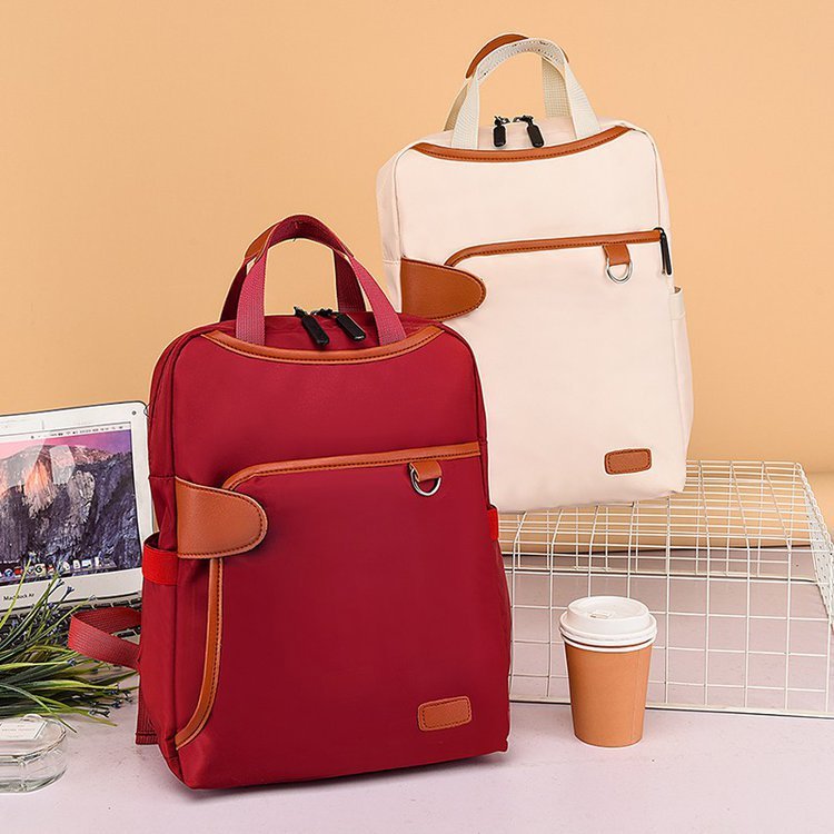 Womens Oxford Fabric Backpack Slim Solid Color Lightweight