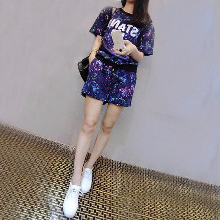T-Shirt Two Piece Paint Print Casual Sweatshirt Set