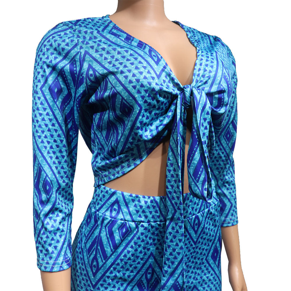 Women's African Polyester Two Piece Top And Pants Set