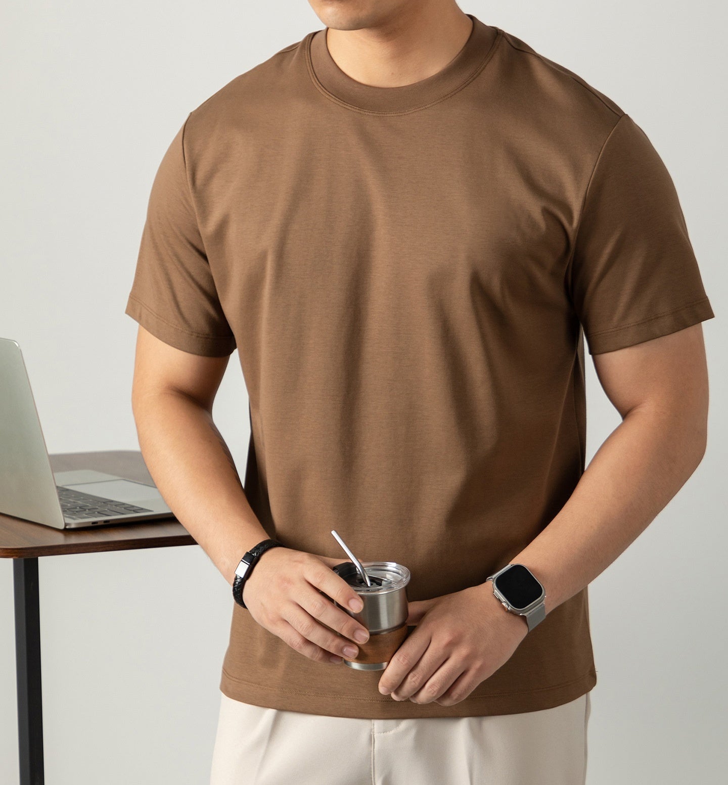 Men's Short Sleeve Mercerized Cotton T Shirt Loose Fit