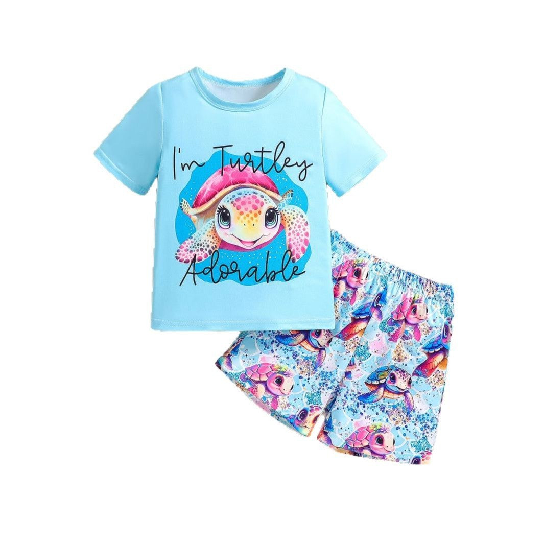 Girls' Short-sleeved T-shirt Animal Shorts Suit