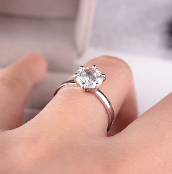 Plated 925 Silver Six Prong Zirconia Engagement Ring Womens