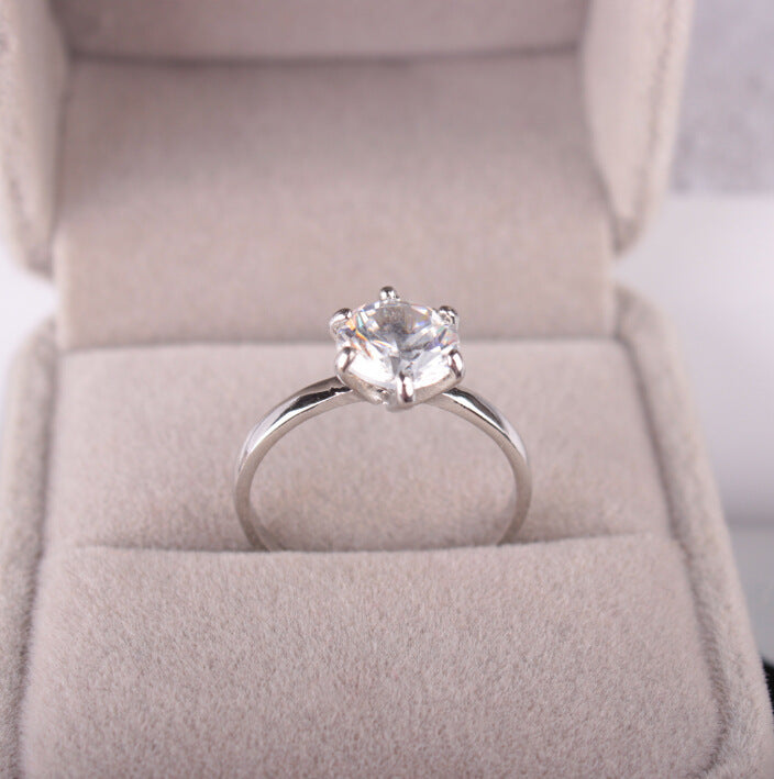 Plated 925 Silver Six Prong Zirconia Engagement Ring Womens