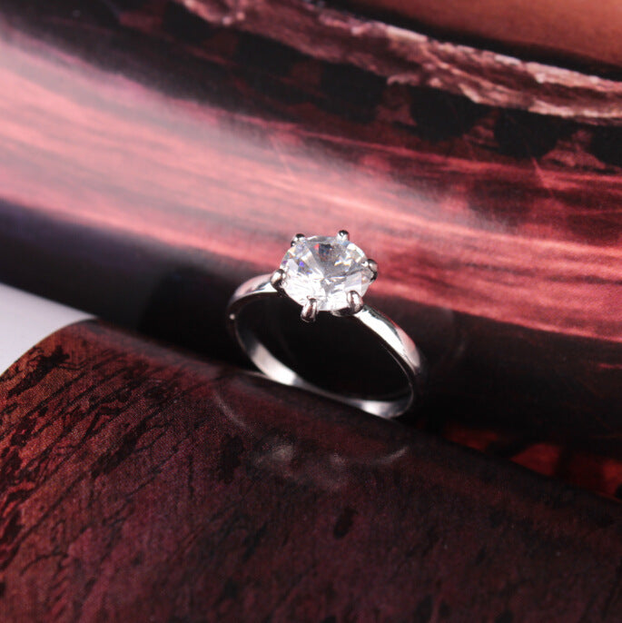 Plated 925 Silver Six Prong Zirconia Engagement Ring Womens