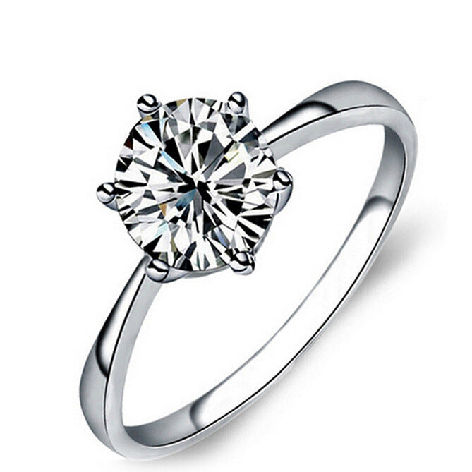 Plated 925 Silver Six Prong Zirconia Engagement Ring Womens
