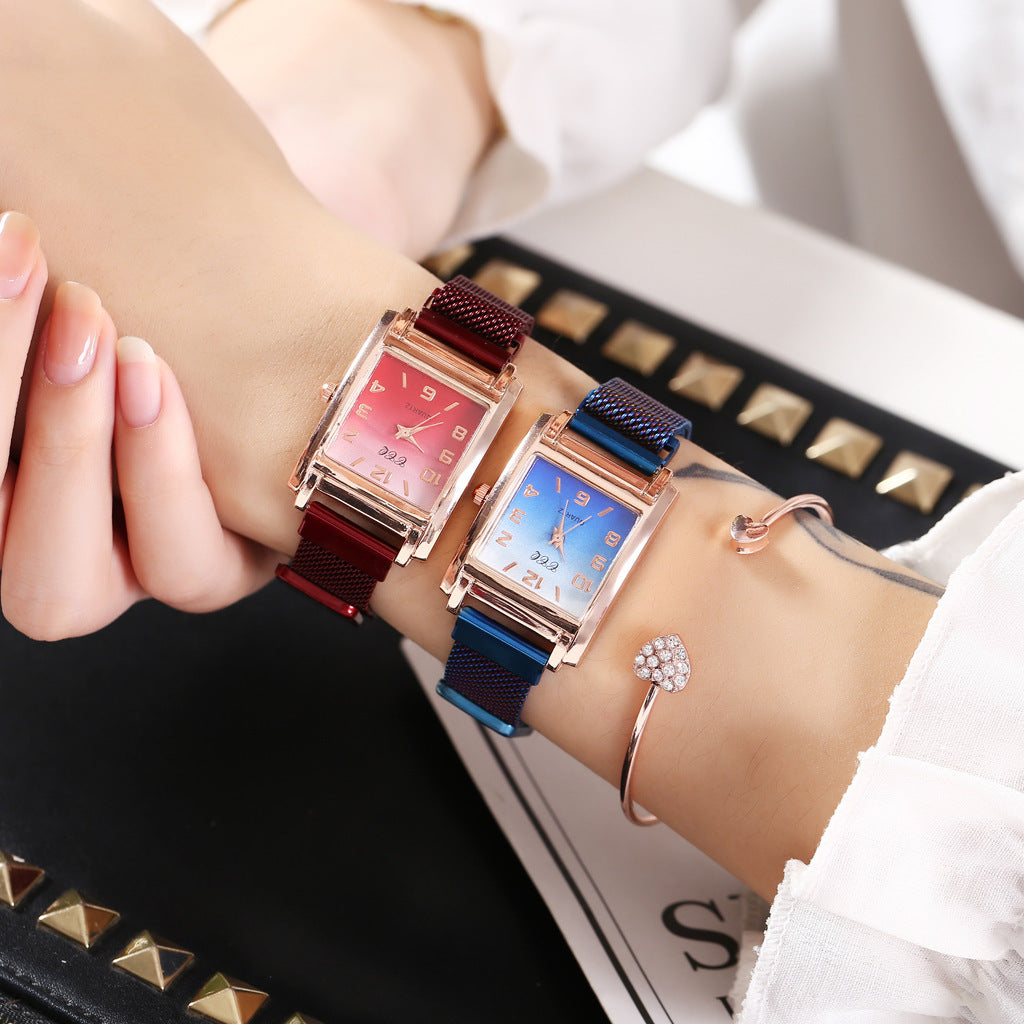 Casual Rectangular Dial Women’s Quartz Watch with Magnetic Buckle Strap