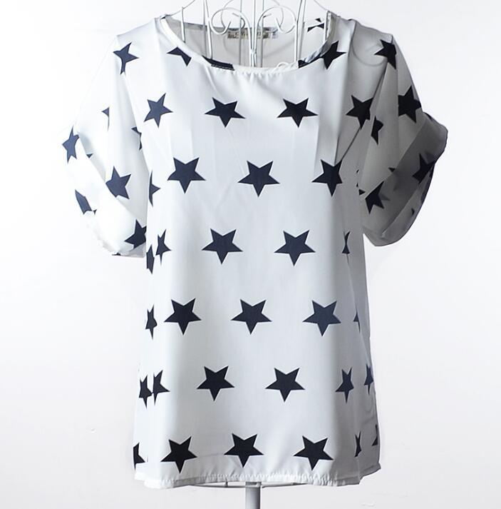 USA Size Loose Fit Chiffon Shirt – Short Sleeve Printed Blouse for Women (Plus Size)