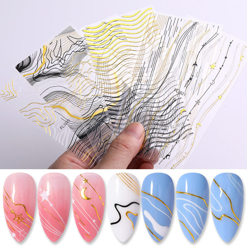 Nail Art 3d Hot Stamping Line Sticker Stripe Wave Adhesive Sticker