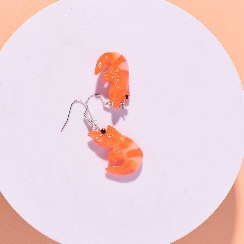 Resin Crayfish Earrings Funny Quirky Halloween Exaggerated Jewelry