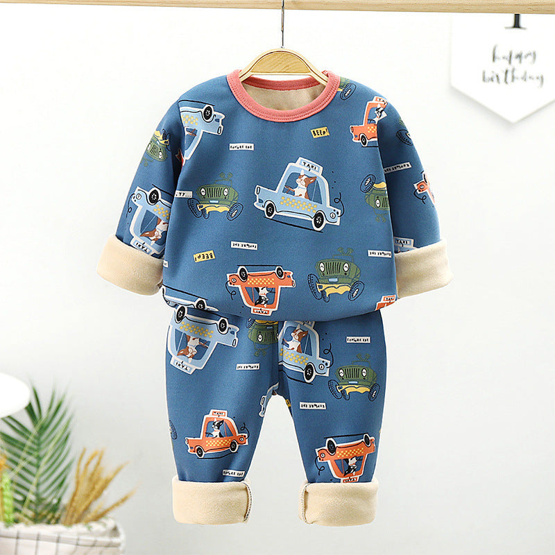 Baby Thickened Warm Autumn Clothes Long Trousers Children's Home Set