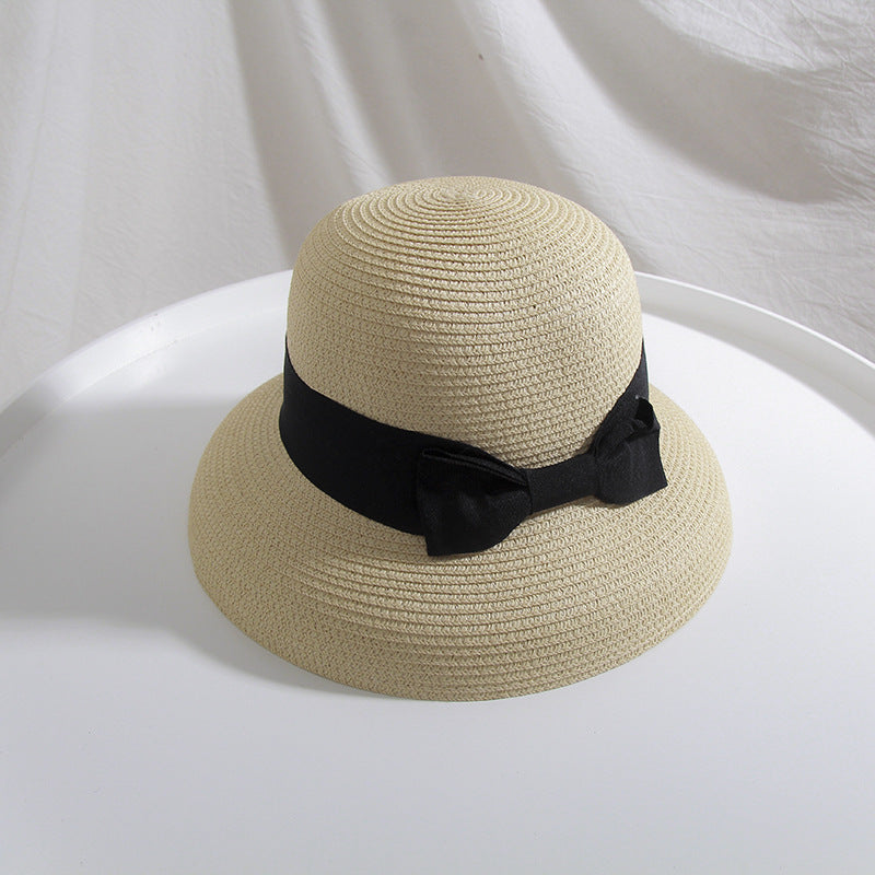 Straw Hat Hepburn Big Bow Bell-shaped Fisherman's Basin Hat