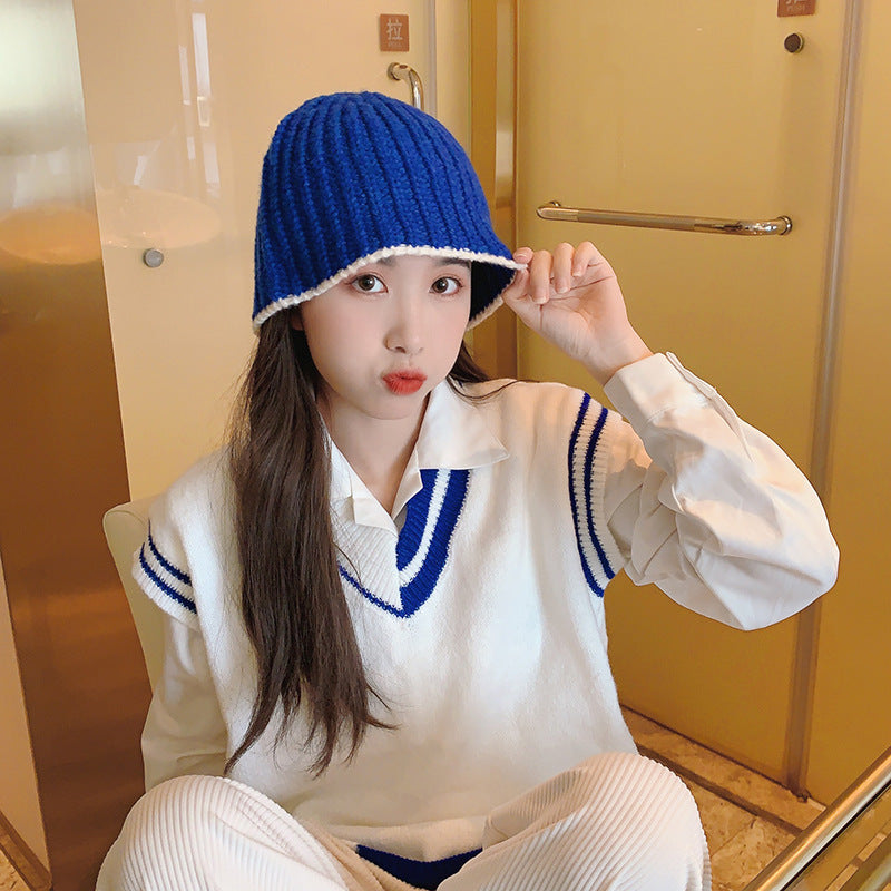 Solid Color Stitching Lace Knitted Woolen Cap