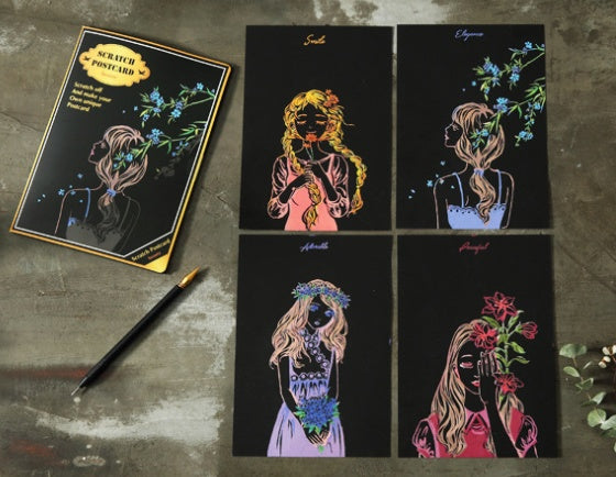 Scratch Painting – 4-Piece Flower Set – DIY Art Craft Kit for Kids and Adults
