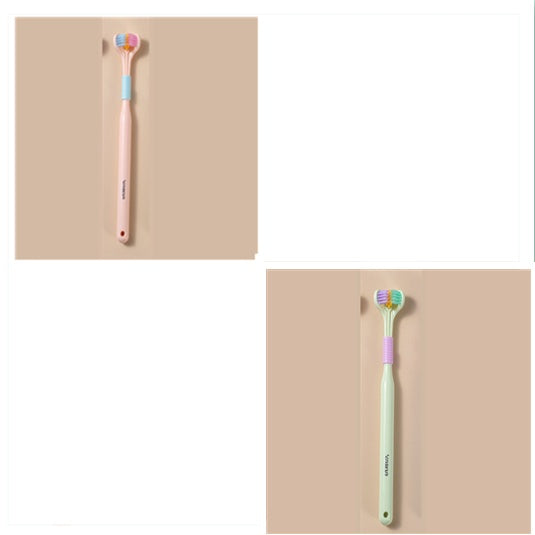 Three-Sided Macaron Soft Bristle Toothbrush – Deep Clean, Safe & Portable