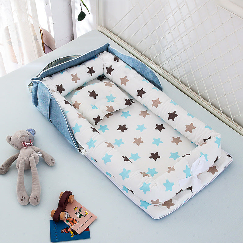 Portable Foldable Cotton Baby Bed – Travel Bassinet with Carry Bag