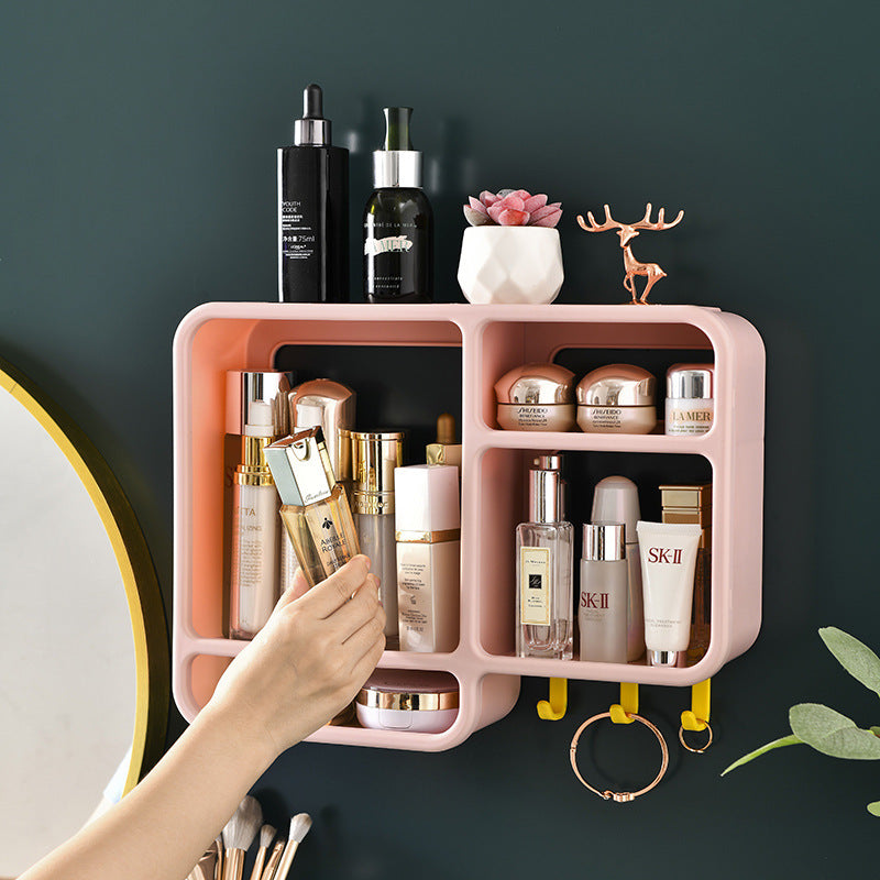 Dustproof Wall-Mounted Cosmetic Shelf – Bathroom Organizer Rack