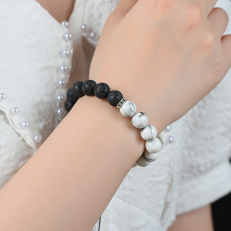 White Turquoise Volcanic Rock Couple Bracelet