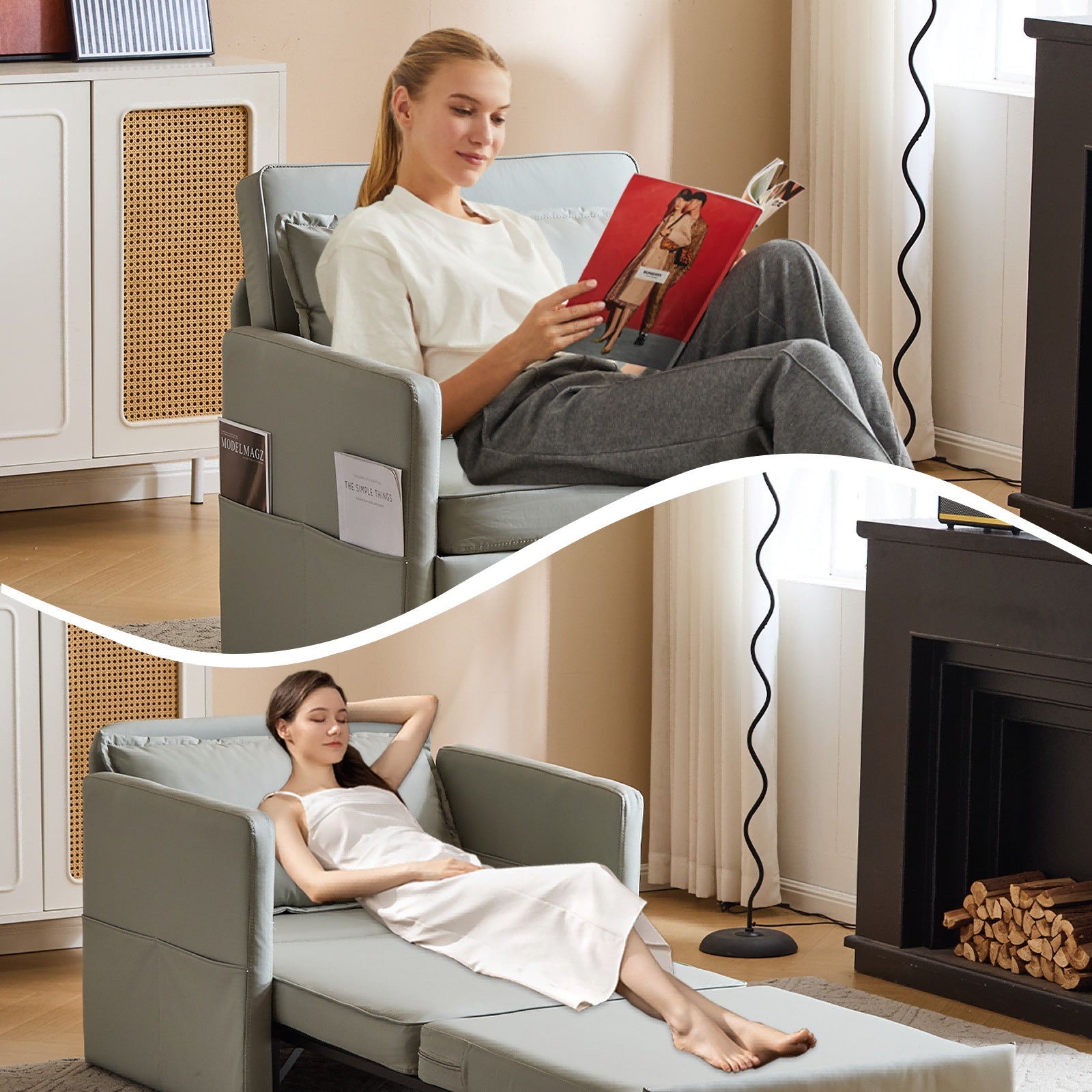 Adult Sleeper Chair Bed, 3-in-1 Convertible Sofa Chair Bed Pull-out Sofa Bed