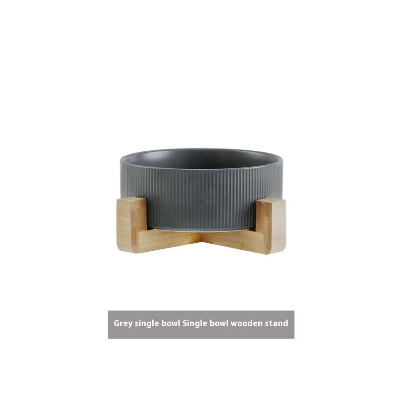 Pet Simple Wooden Frame Anti-tumble Ceramic Bowl