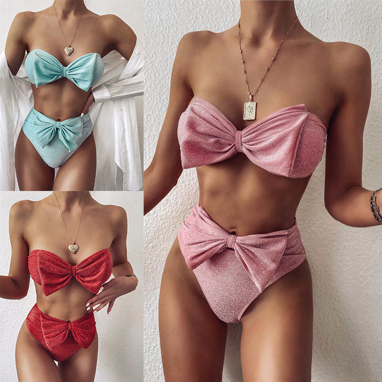 Solid Color Nylon Bikini Set – Padded Swimwear with Spandex Lining, Multiple Colors