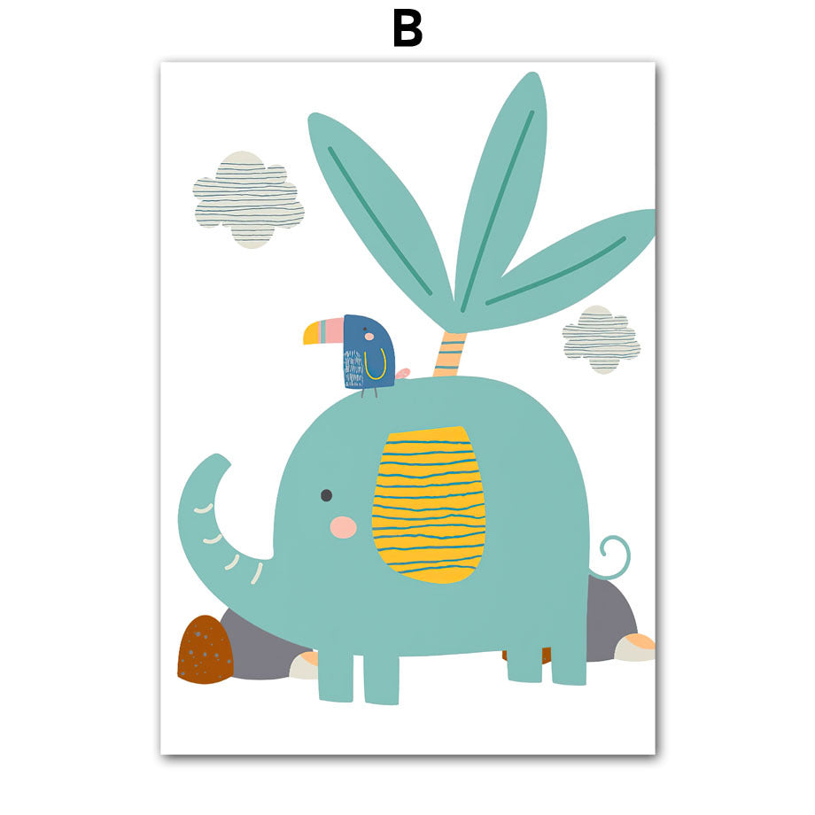 Safari Jungle Animal Wall Art – Giraffe, Lion, Elephant & Toucan Nordic Style Canvas Poster