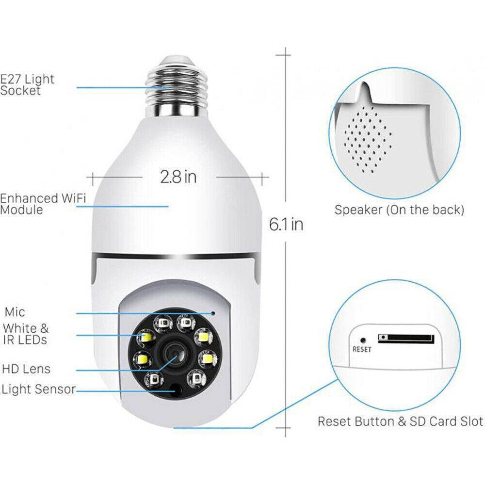 Plastic E27 Light Bulb Camera 1080P Wireless Home Security