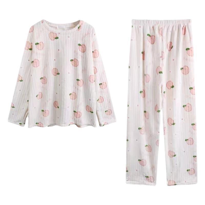 Bear Print Coral Velvet Pajamas Suit