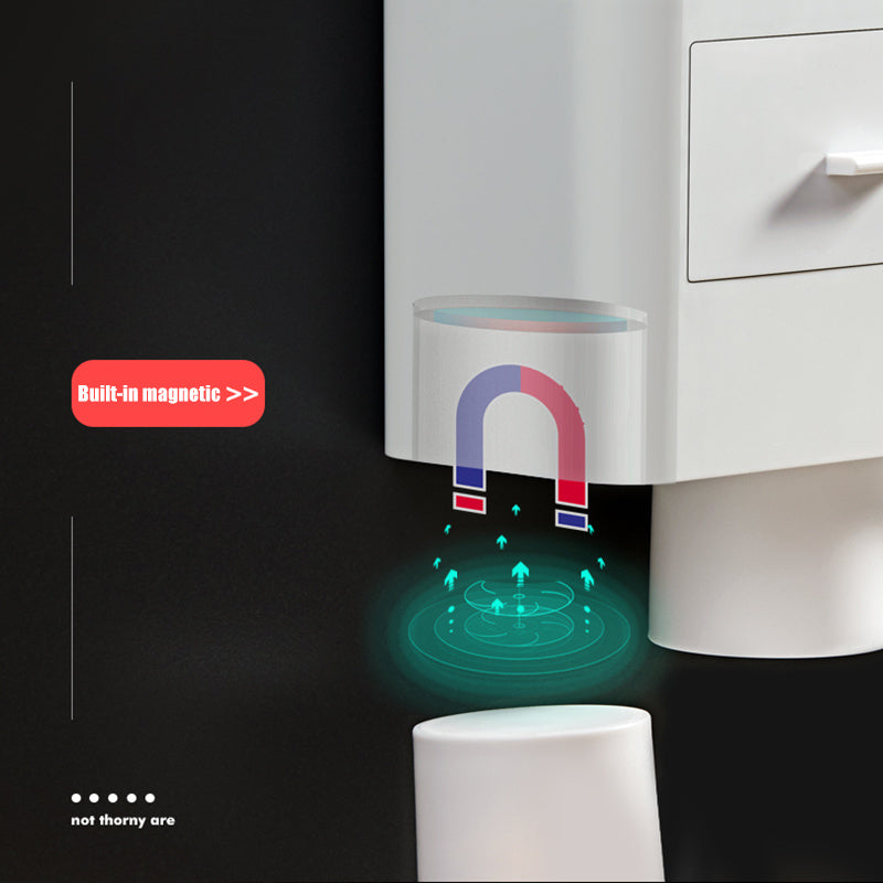 Safe PP Plastic Magnetic Toothbrush Holder With Drawer