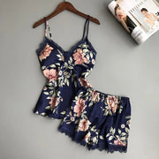 Two-Piece Silk Pajamas Set – Printed Satin Sleepwear for Women