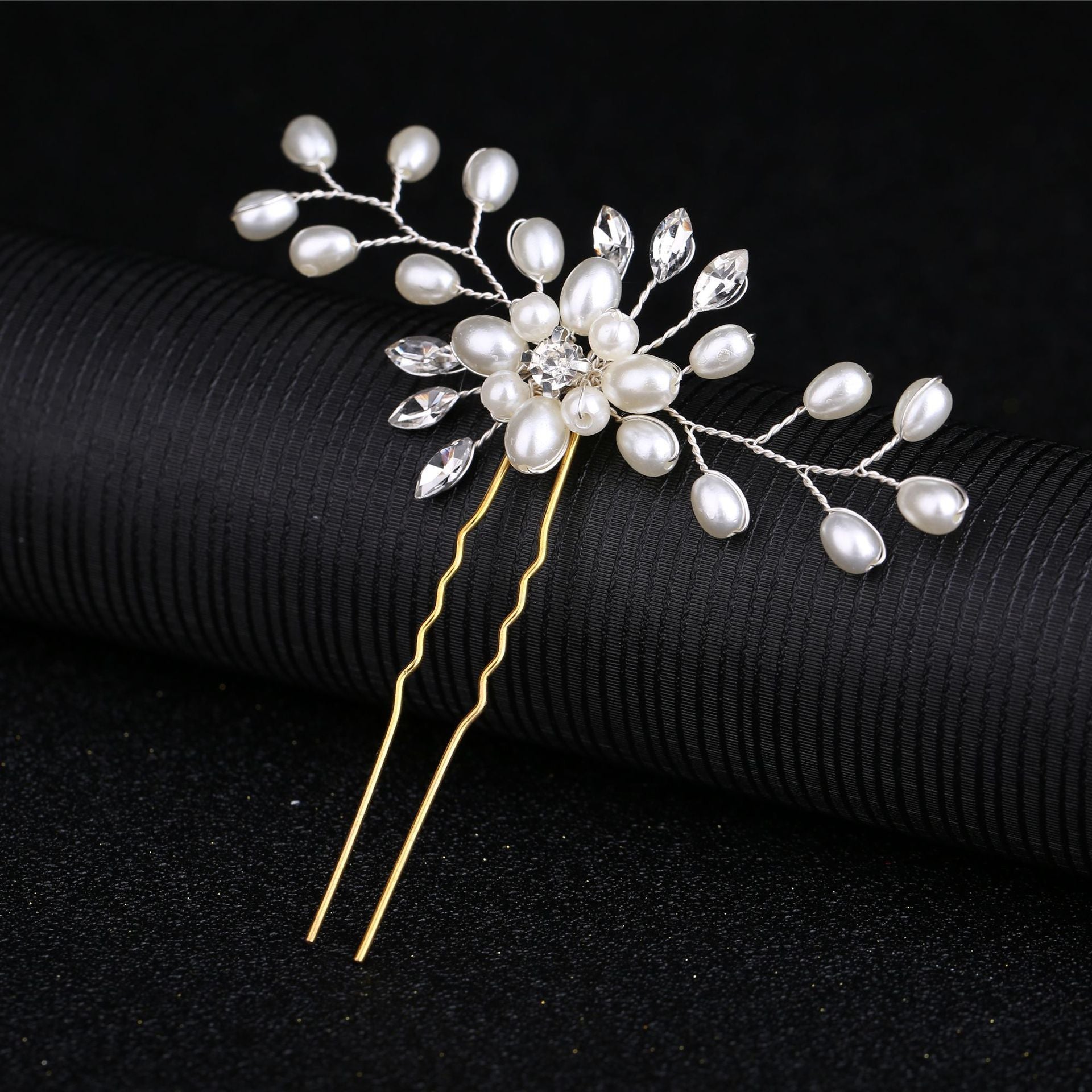 Korean Bride Handmade Pearl Crystal Hairpin Pin U-shaped Clip