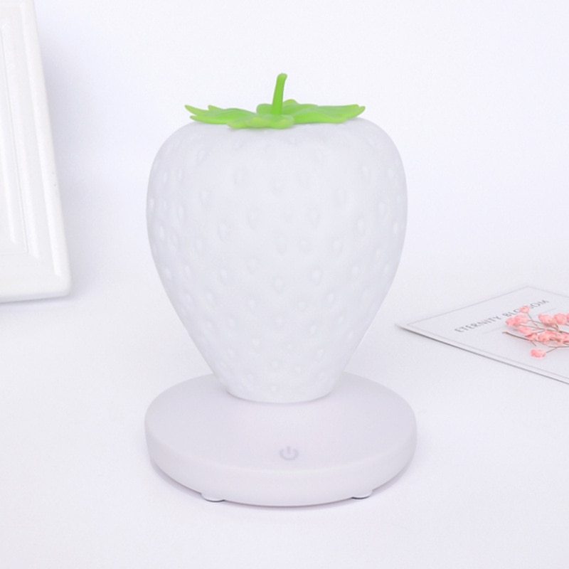 USB Rechargeable Strawberry Night Light – Cute LED Desk & Bedside Lamp