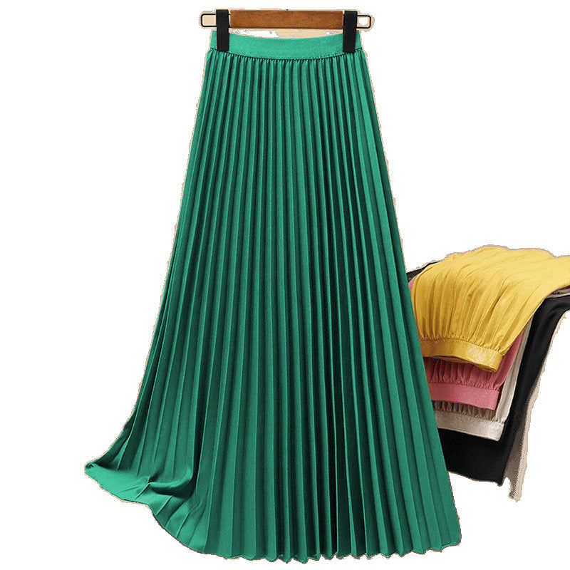 Women’s Elegant Pleated Mid-Length Skirt – Solid Color Classic