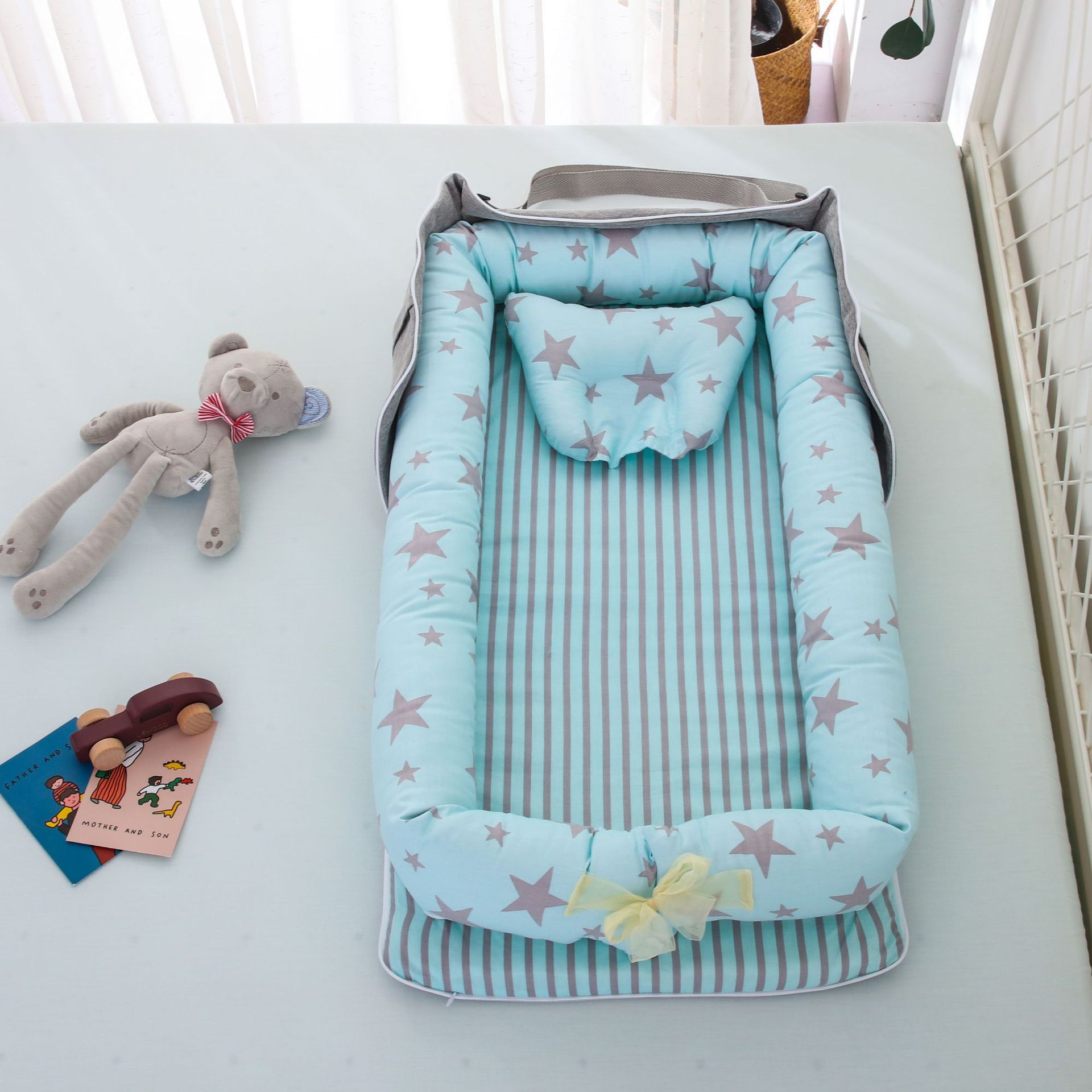 Portable Foldable Cotton Baby Bed – Travel Bassinet with Carry Bag