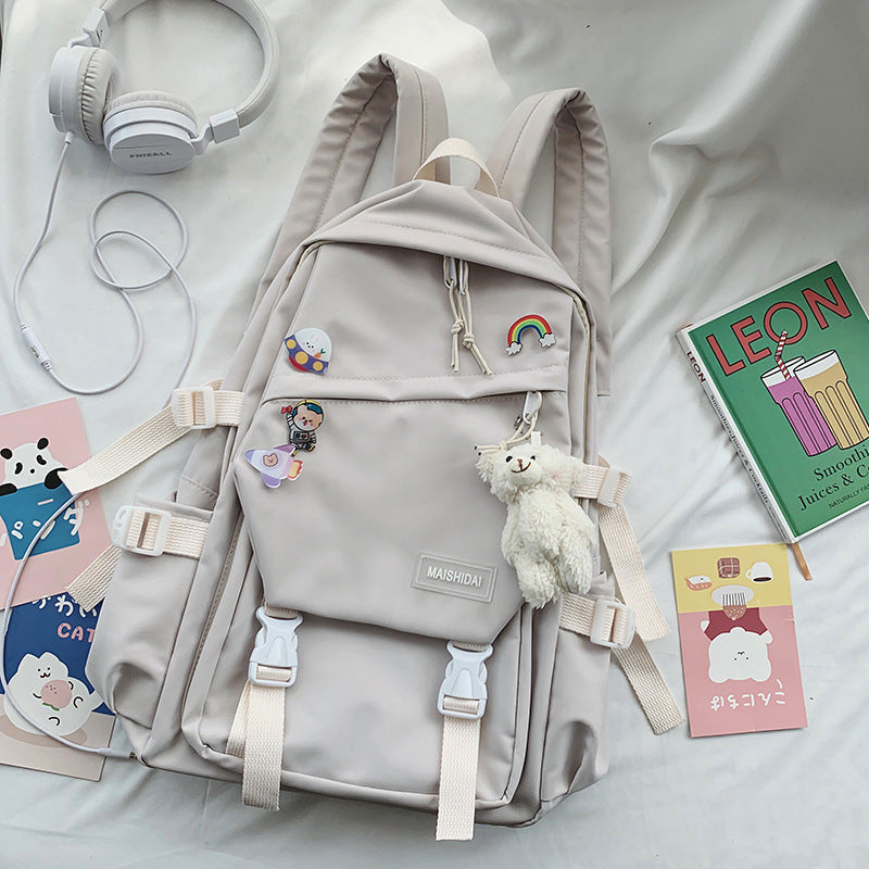 Women's Nylon Casual Campus Backpack Plain Shoulder Bag