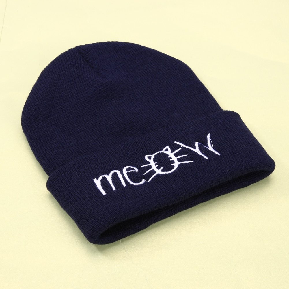 Autumn MEOW Unisex Casual Hip Hop Knitted Wool Skullies Beanie