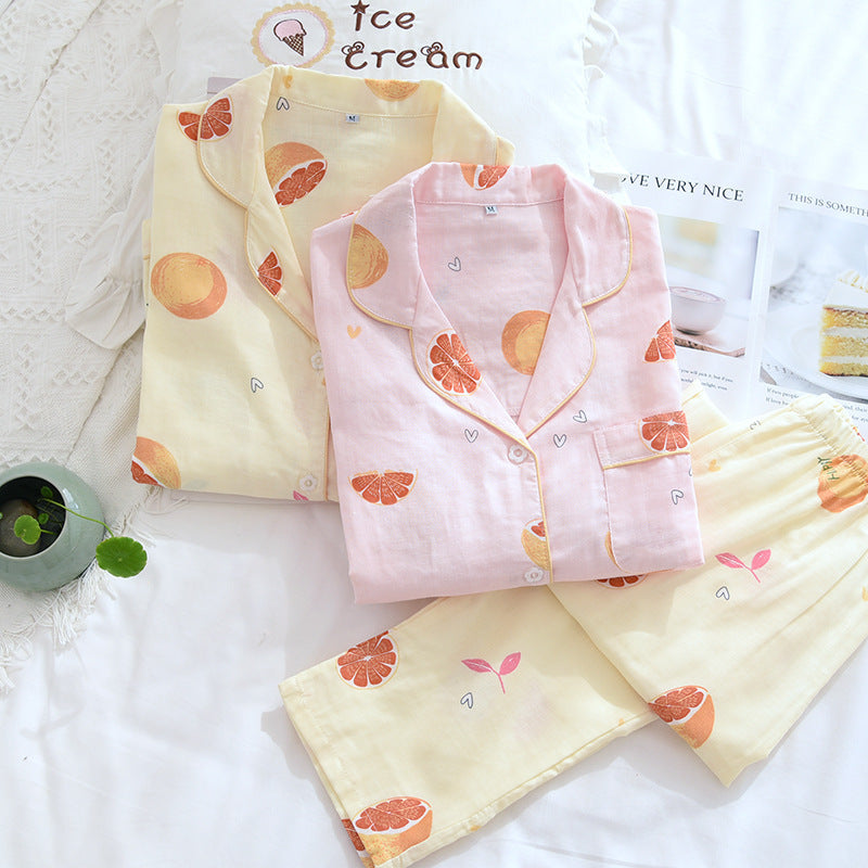 Women's Fashion Print Long Sleeve Cotton Yarn Loungewear Set
