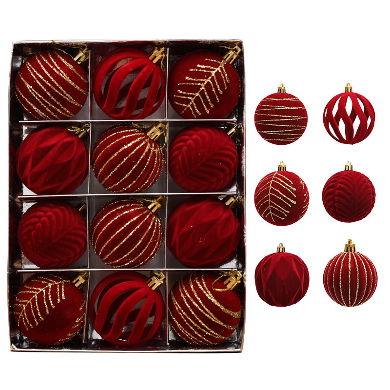 Christmas Red Flocking Colored Drawing Ball 12 6cm