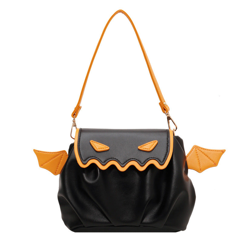Halloween Pumpkin Crossbody Bag – Funny Cartoon Shoulder Purse with Small Wings