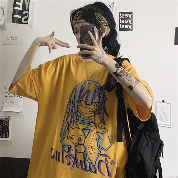 Cartoon Print Loose Short Sleeve T-Shirt Women