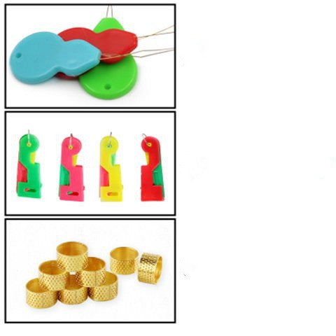 15-Piece Automatic Sewing Needle Threader & Household Thimble Set