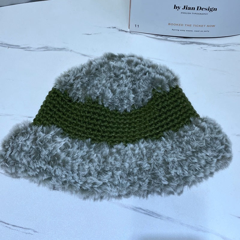 Korean-Style Plush Wool Wide-Brim Fisherman Hat with Dome Crown