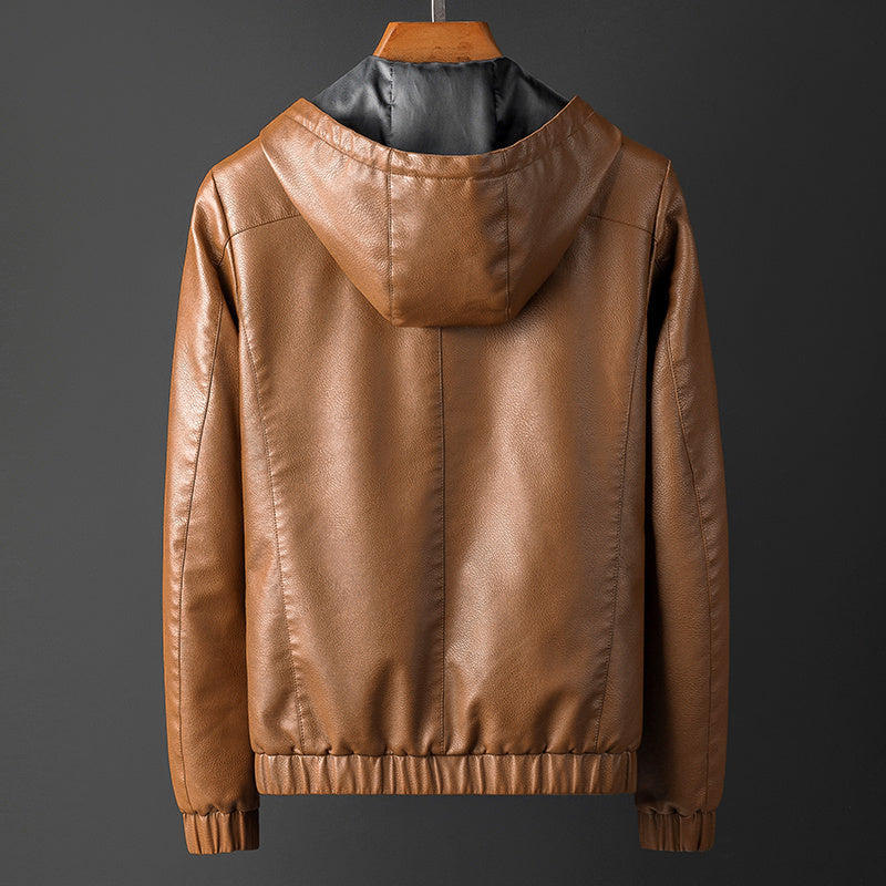 Slim Fit Hood Leather Mens Spring Autumn Casual Jacket