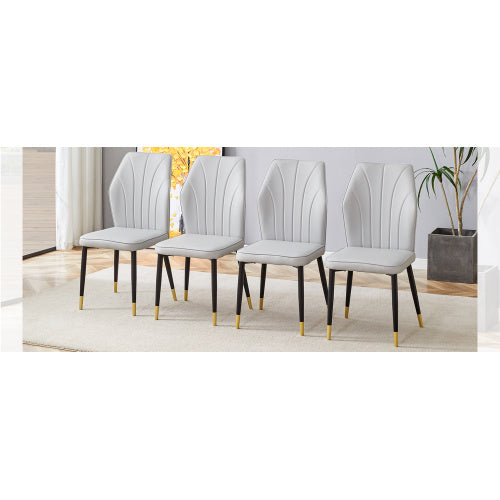 Set of 4 Light Gray Modern Dining Chairs with Stylish PU Patterned Backrest and Black Metal Legs