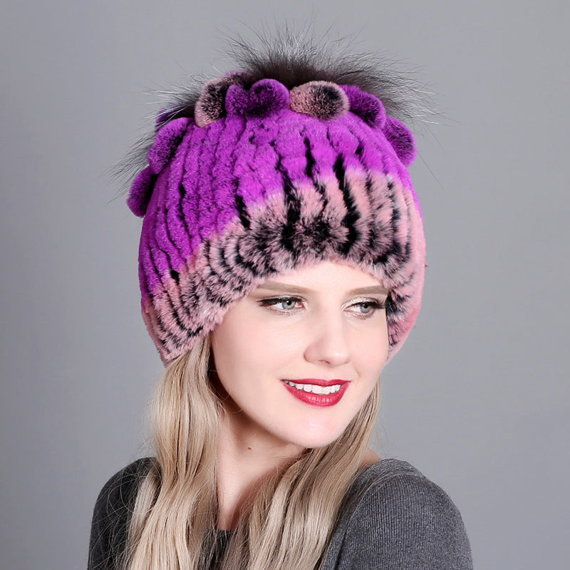 Colorful Korean-Style Women’s Warm Thick Fur Knitted Hat