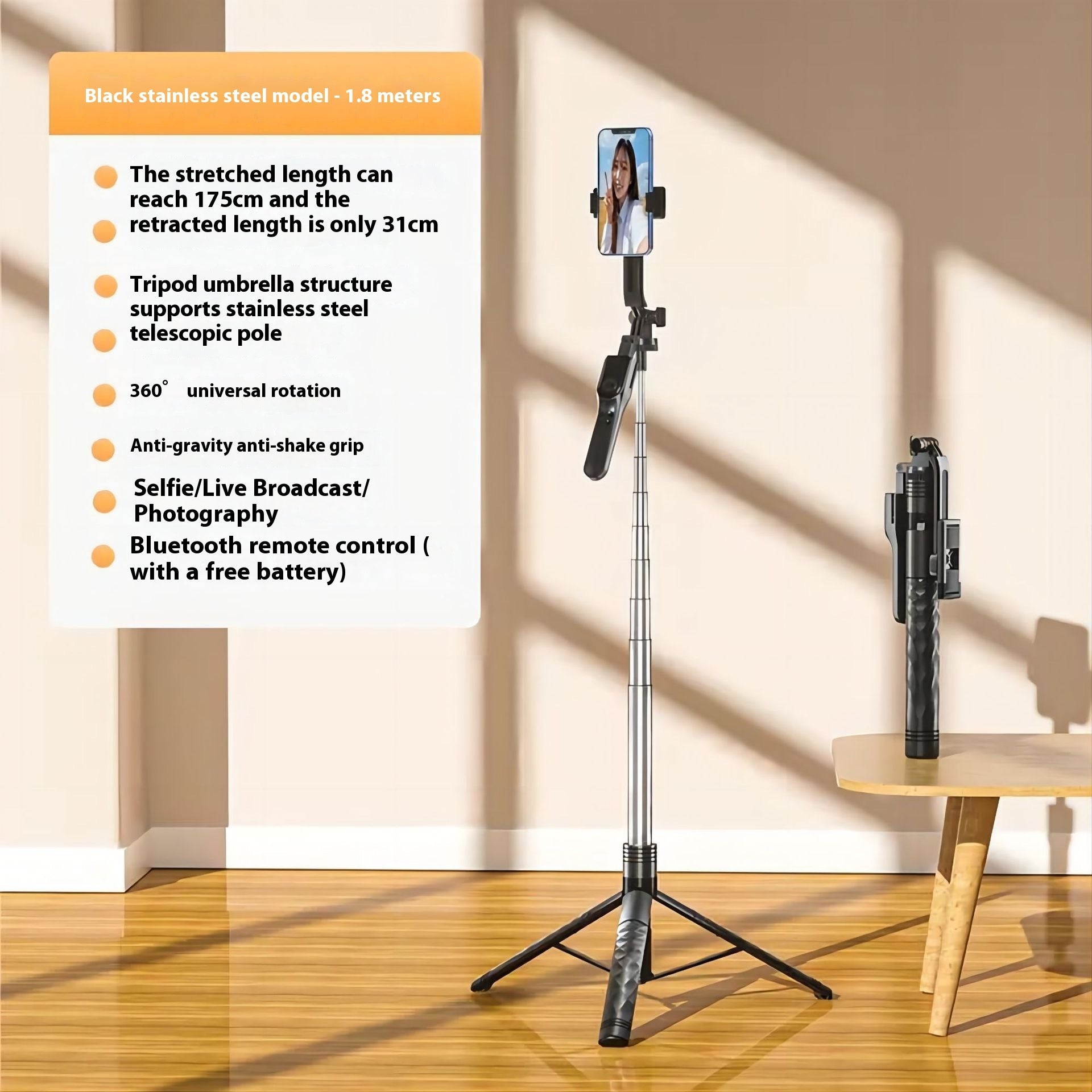 Mobile Phone Bluetooth Selfie Stick Stabilizer Floor Stand