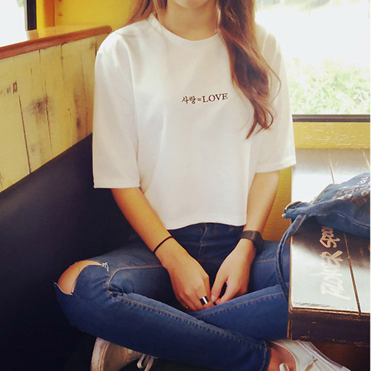 Letter Embroidery Women's T-Shirt – Short Sleeve Round Neck Casual Top